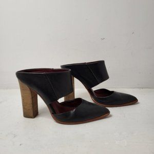 Coach Fortune Black Leather Mule With Chunky Block Heels Size 8B